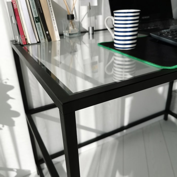 Hanah Home M101 Mesa de Estudio 130x60cm Cristal Templado y Metal Negro Diseño Moderno Industrial